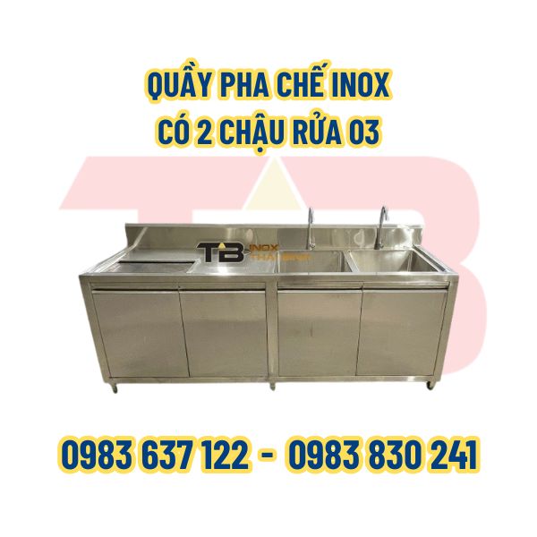 QUẦY PHA CHẾ INOX CÓ 2 CHẬU RỬA 03