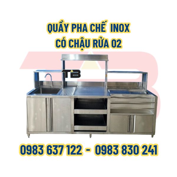 QUẦY PHA CHẾ  INOX CÓ CHẬU RỬA 02