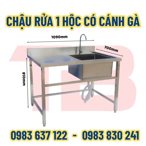 Chậu rửa 1 hộc có cánh chờ Inox Thái Bình