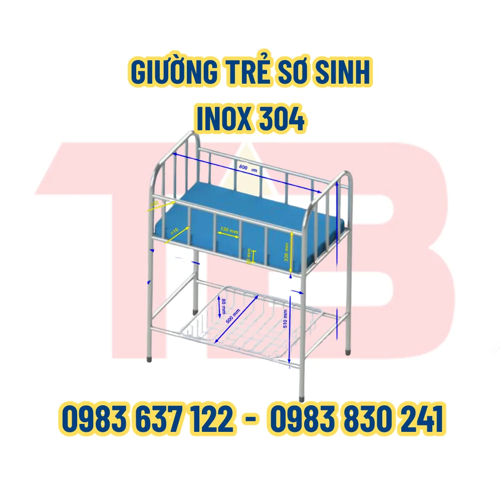 GIƯỜNG TRẺ SƠ SINH INOX 304