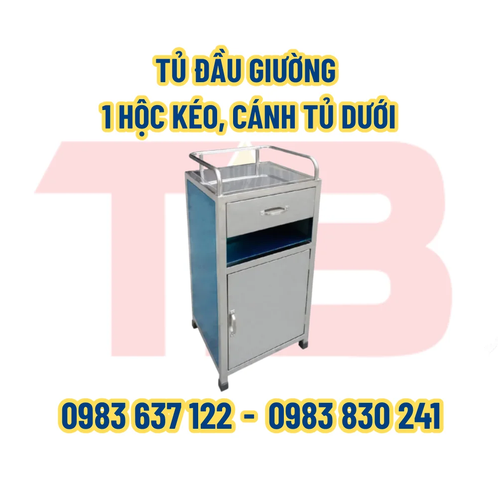 TỦ ĐẦU GIƯỜNG Y TẾ 1 HỘC KÉO, CÁNH TỦ DƯỚI BÊN TRONG CHIA 2 NGĂN